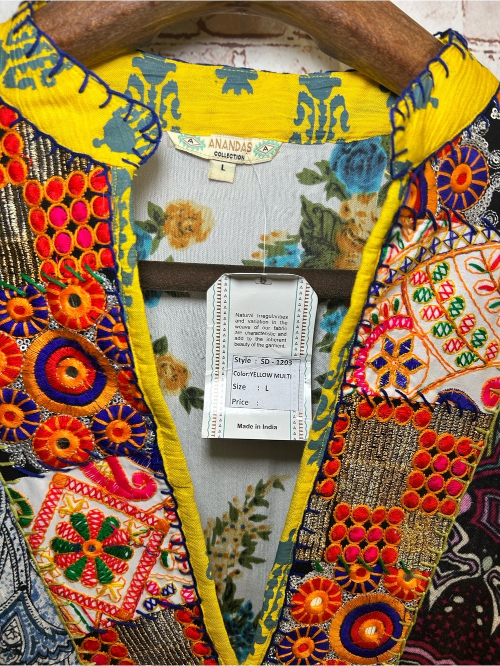 Boho Chic Patchwork Tunic Mini Dress Multicolor Floral Paisley Pom Trim Large - Picture 4 of 7